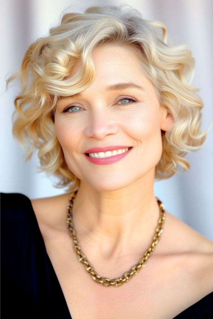Bouncy champagne curls with layered bob