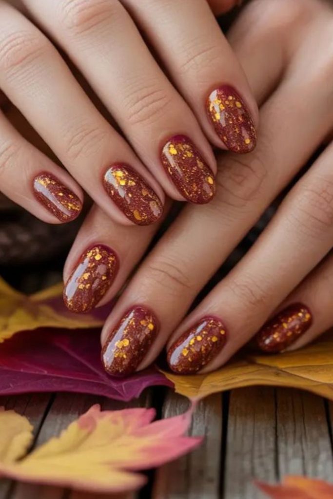 Chestnut brown glossy fall nails.