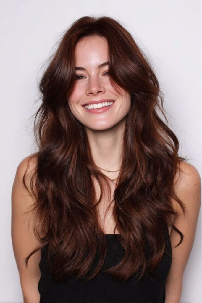 Chestnut mocha brunette with glossy texture.