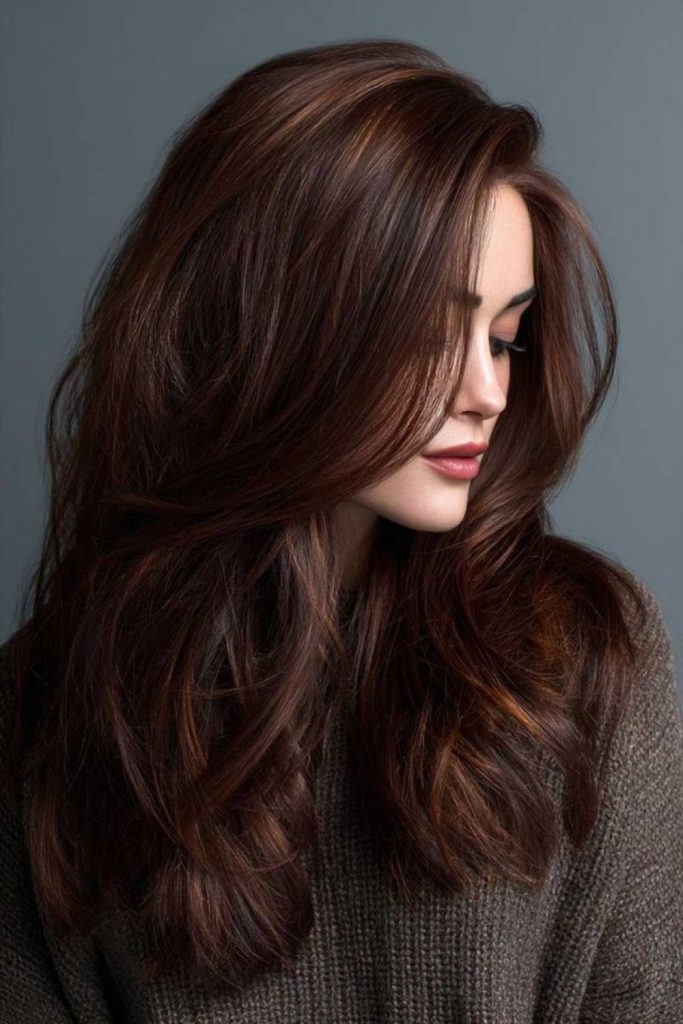 Glossy chocolate hair with deep dimension.