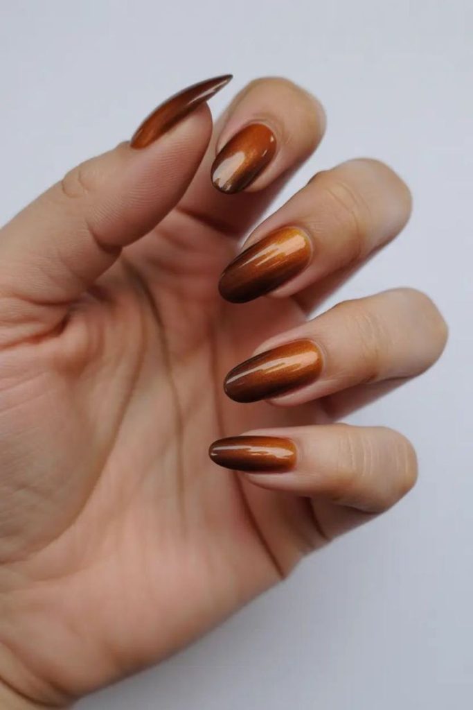 Copper cider sparkle November nails.