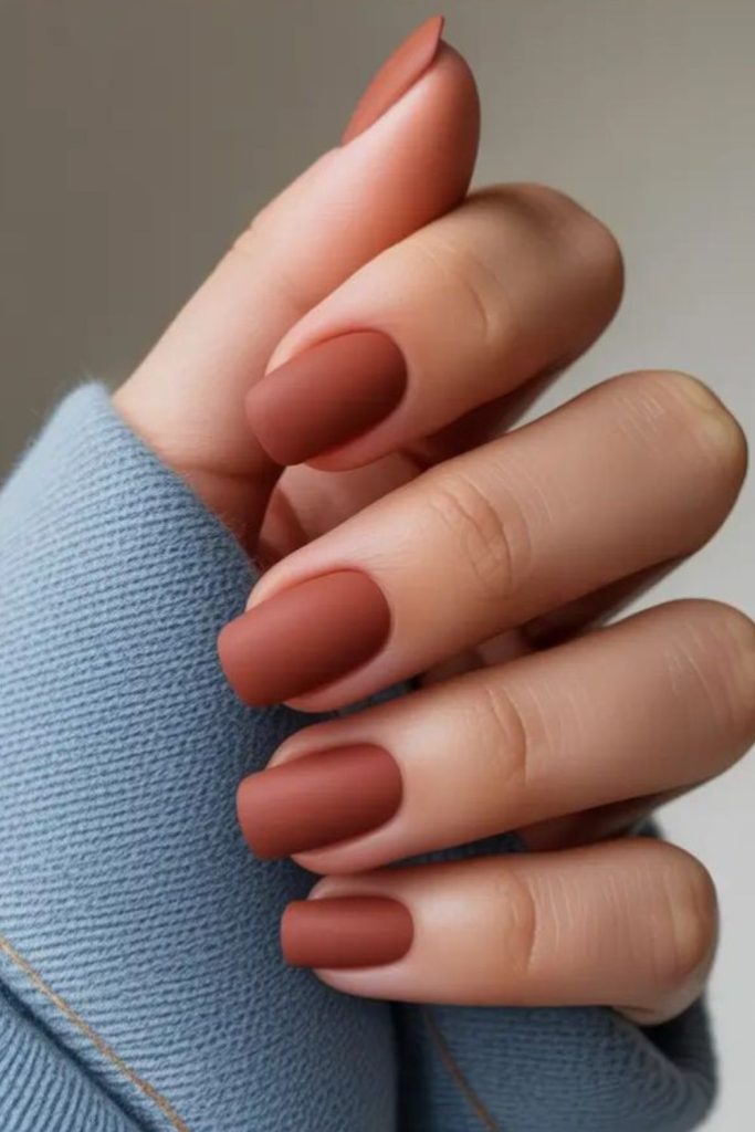 Cinnamon matte velvet fall nails