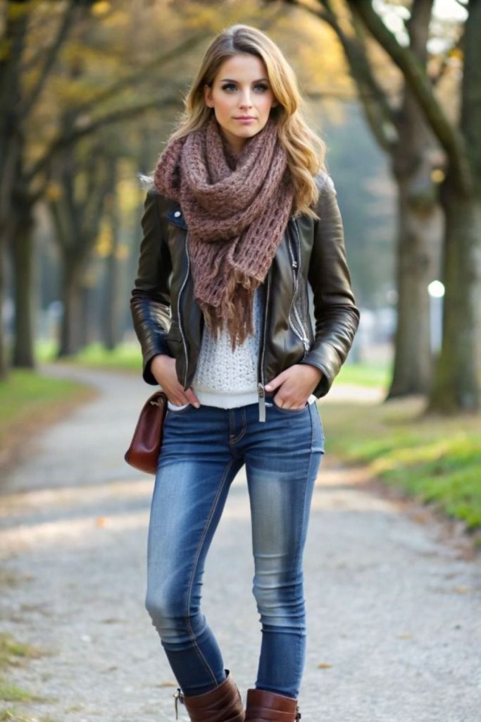 City frost edge leather street outfit.