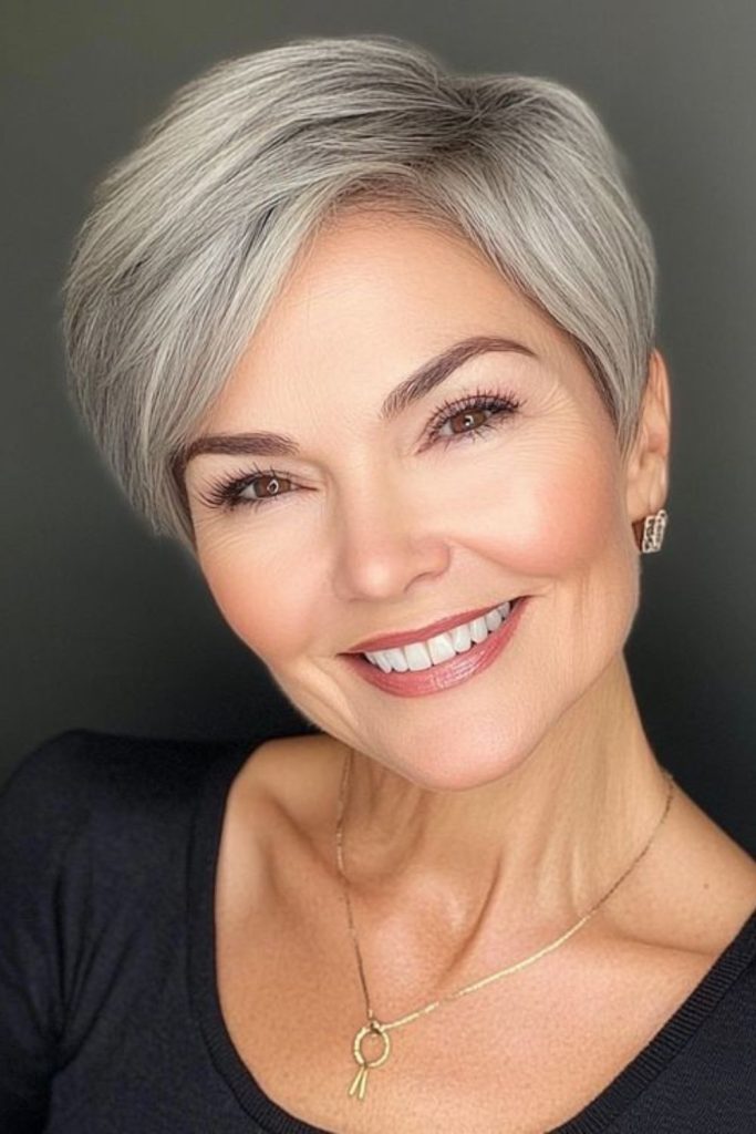 Voluminous pixie cut with tapered sides