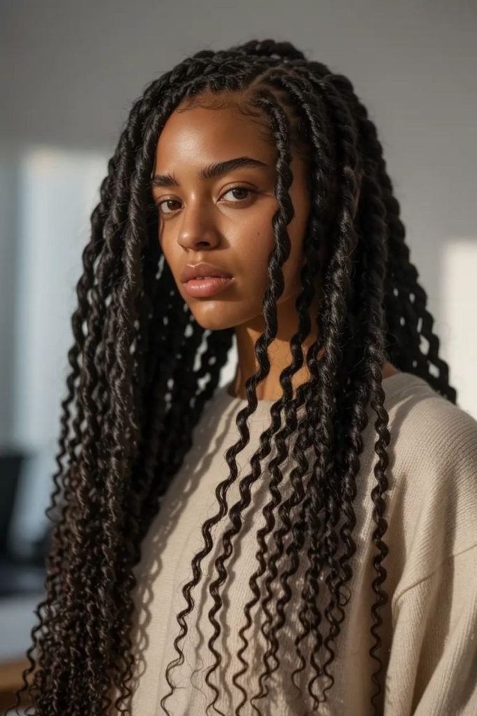 Voluminous soft airy braided style.