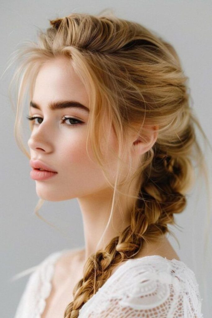 Coastal breeze inspired tousled french braid