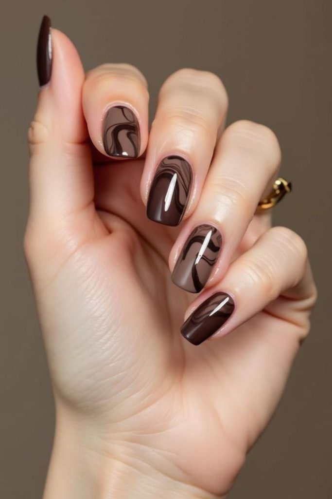 Cocoa cream swirl cozy nails.