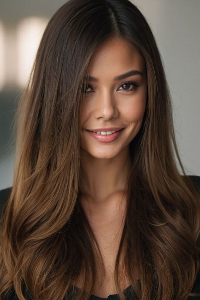 Smooth coffee brown silky strands.