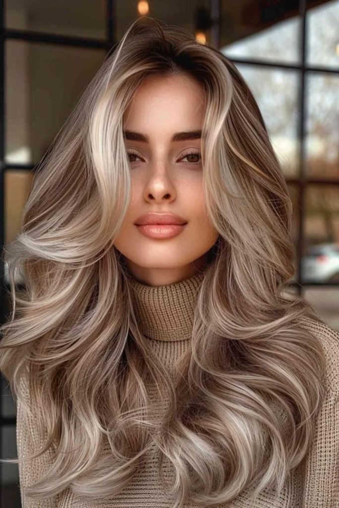 Cool toffee blonde deep roots.