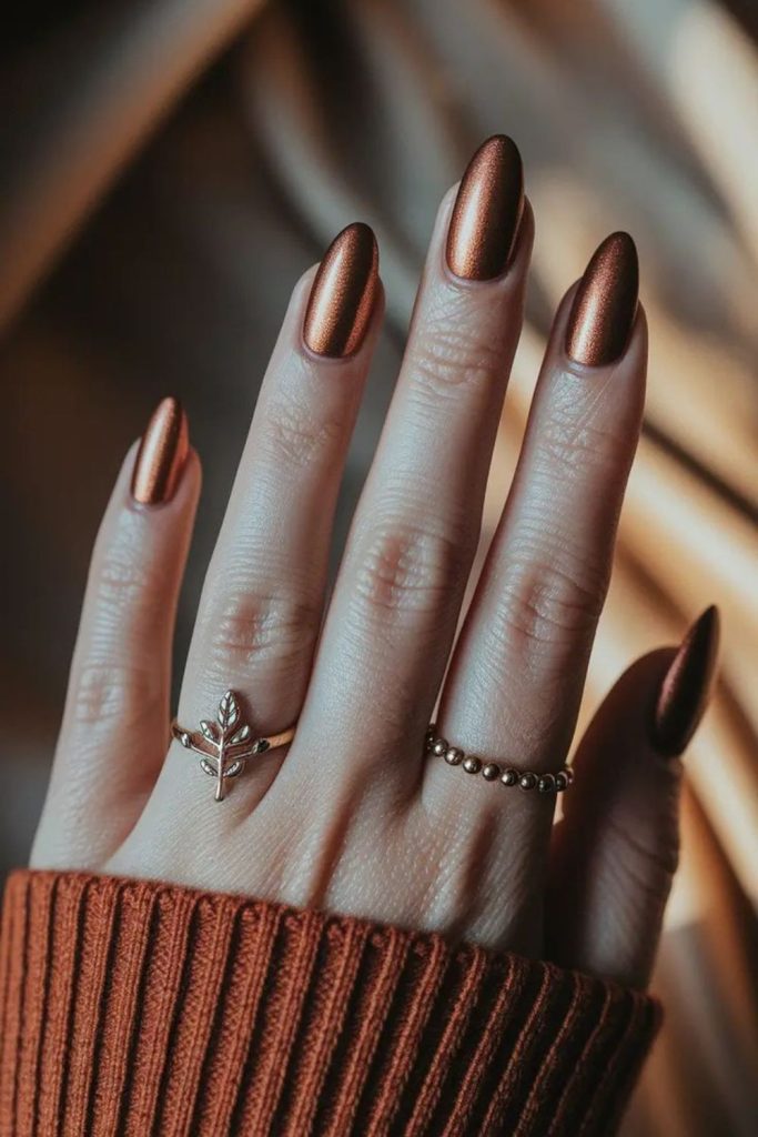 Shimmering copper flame autumn nails