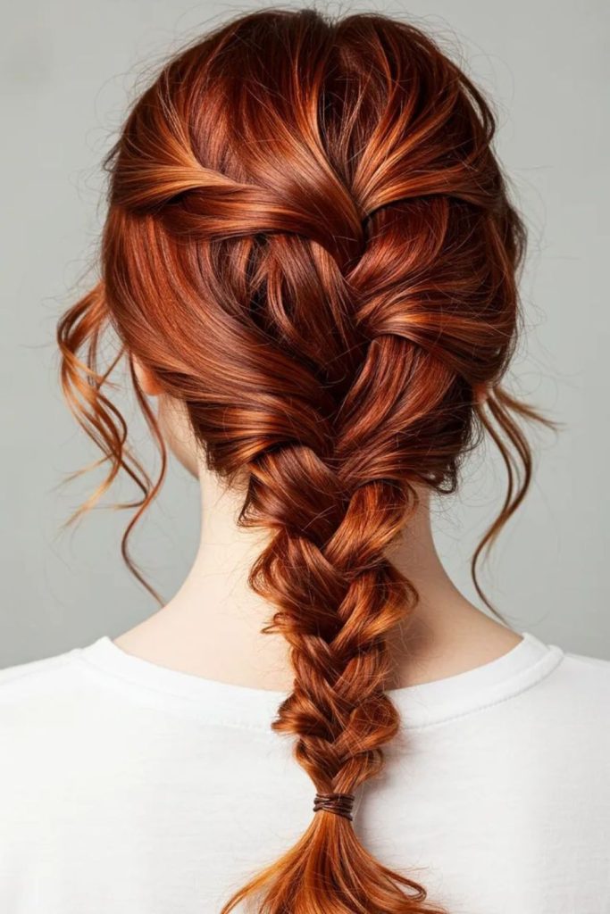 Copper vine twisted messy french braid