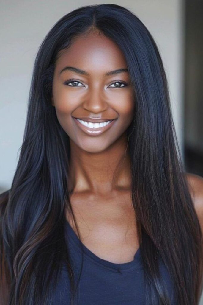 Galaxy-inspired cosmic straight hair.