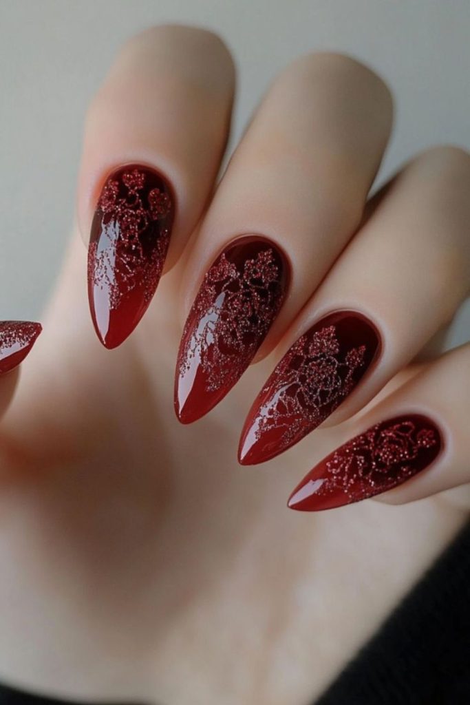 Cranberry lace vintage red nails.