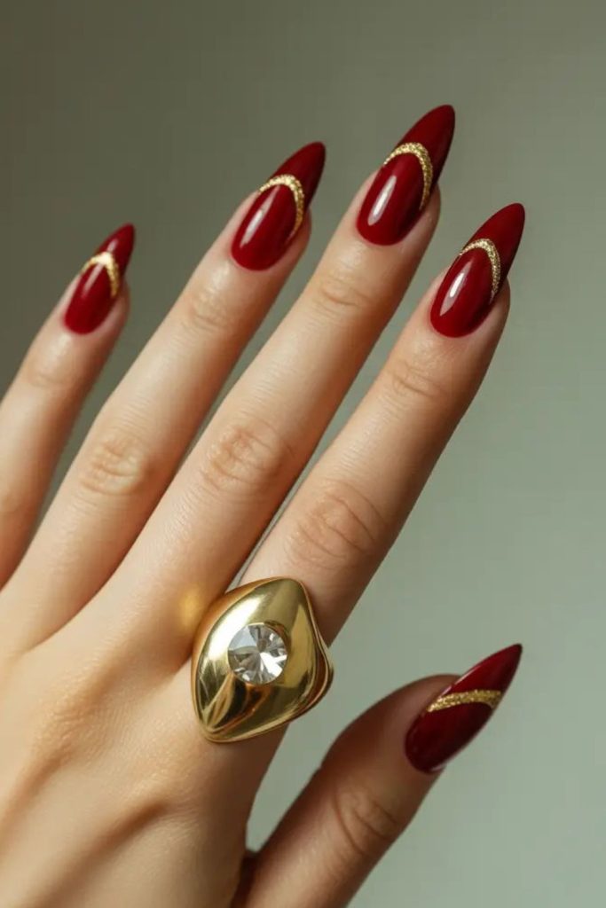 Velvet cranberry red autumn manicure
