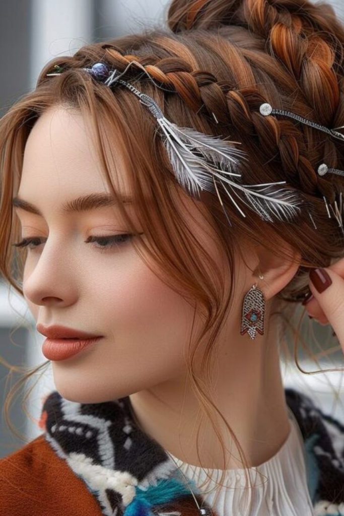 Crystal link braid with sparkling pins.