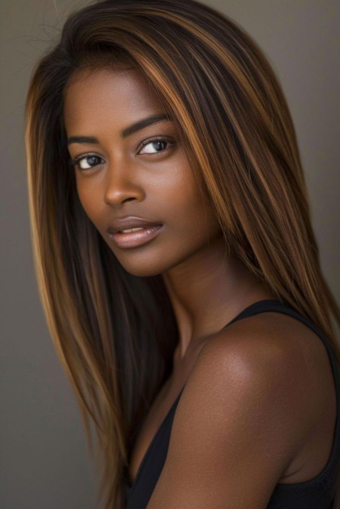 Deep-root natural straight hairstyle.