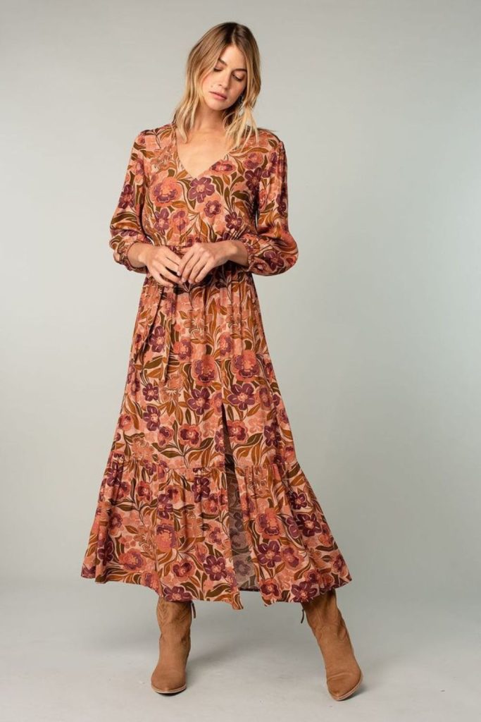Flowy floral maxi dress with country charm.