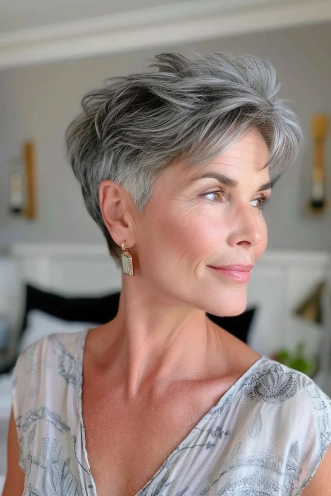Earthy-toned pixie with smooth finish.