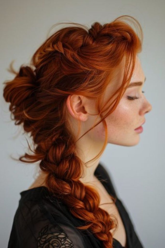 Copper ember messy french twist braid