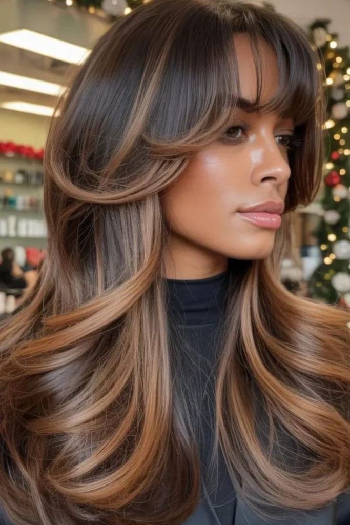 Espresso-toned sleek straight strands.