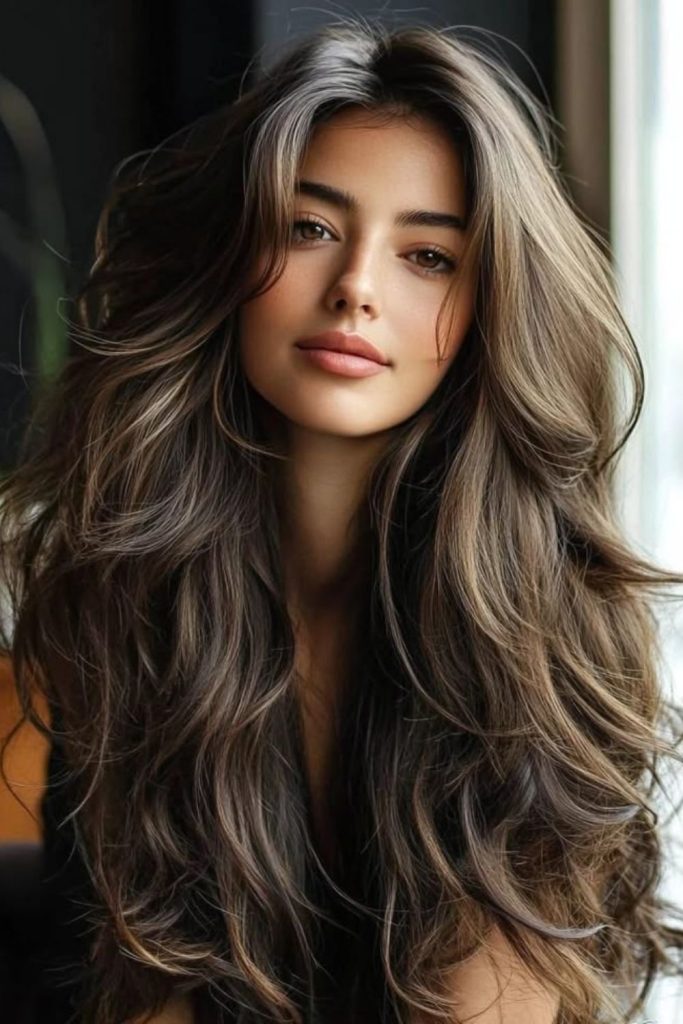 Feathered layers with soft volume.