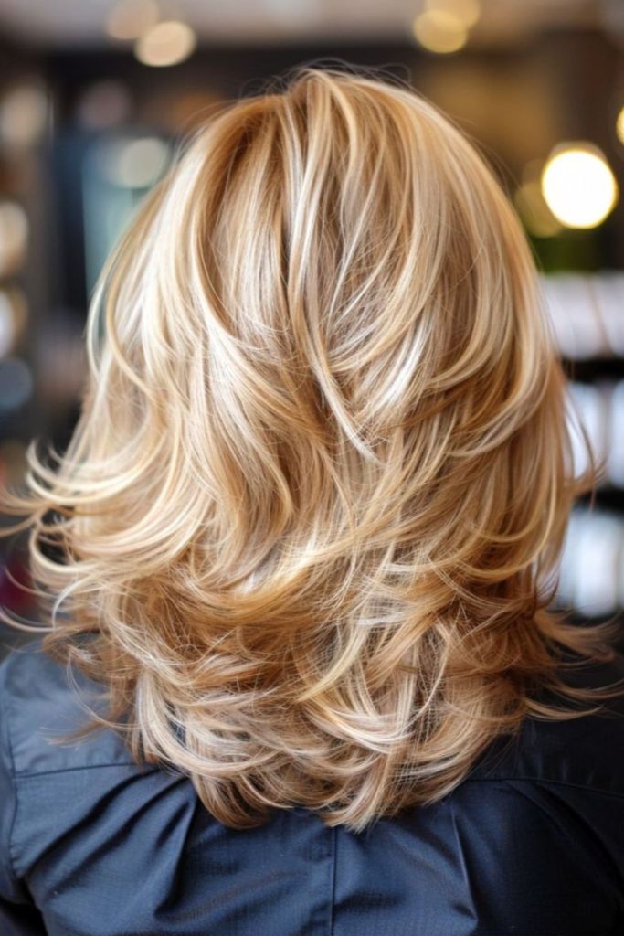 Flicked back layers opening facial features