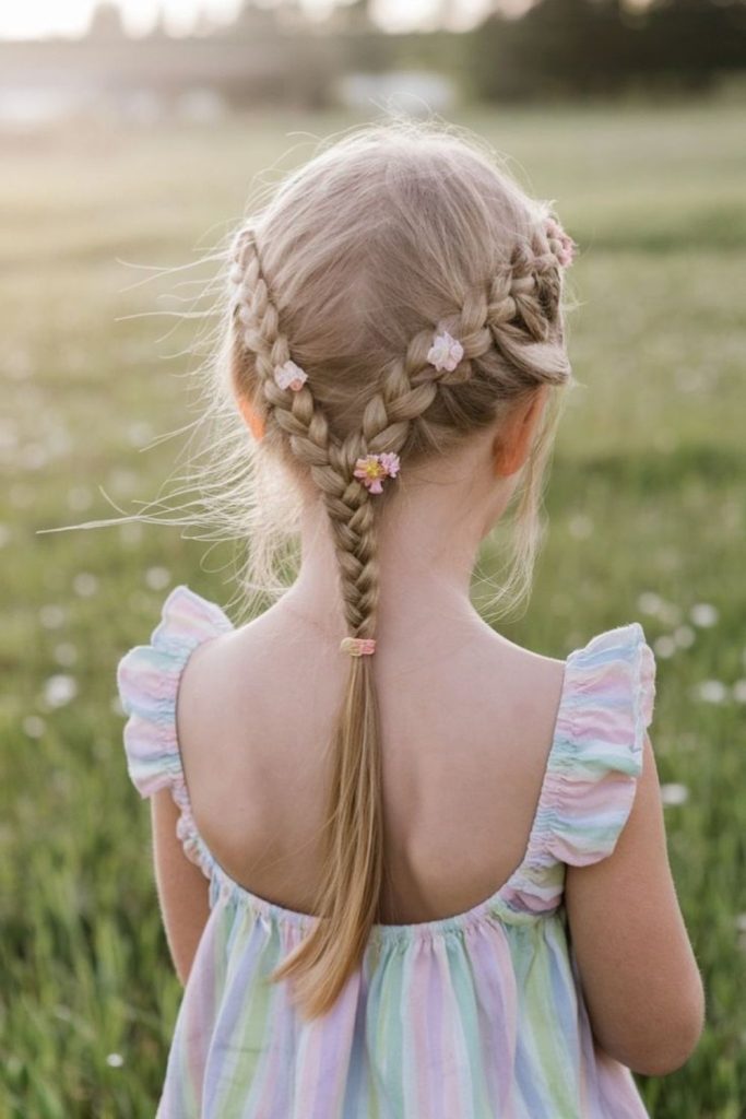 Floral braid kids hairstyle.