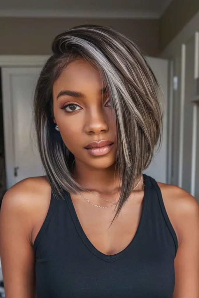 Frost-tinted sleek straight strands.