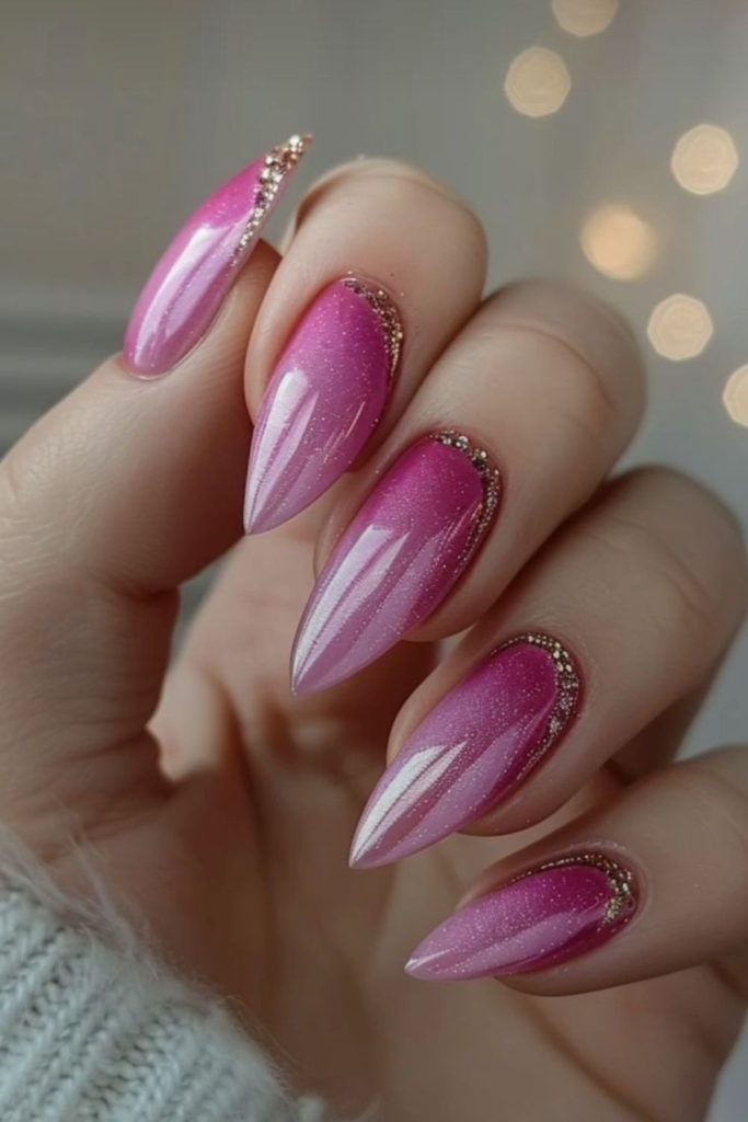Chrome fade rose silver nails.