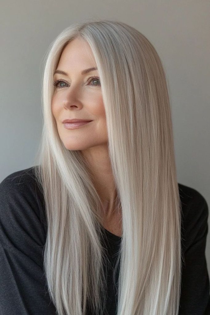 Frosted ash blonde sleek hair.
