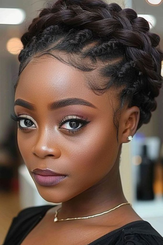 Braided halo with icy shimmer.