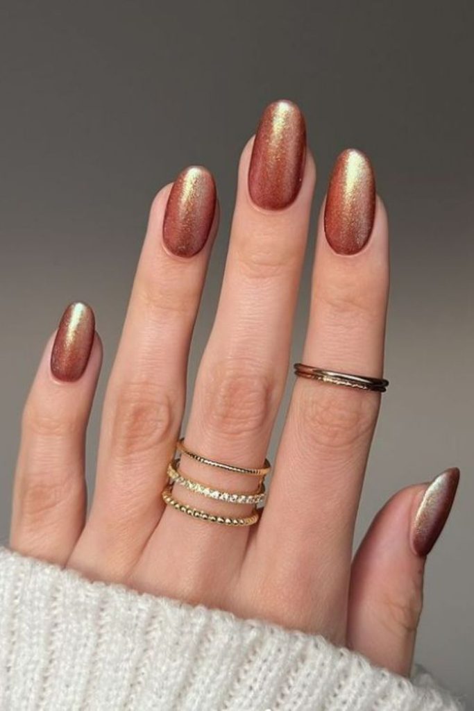 Frosted chestnut shimmer autumn nails