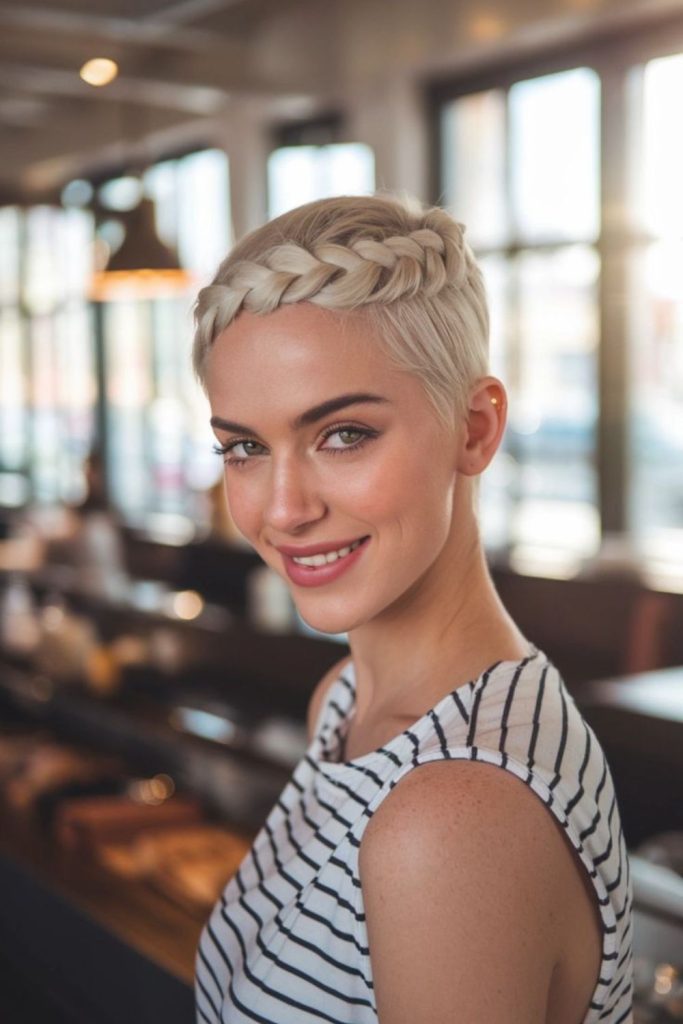 Frosted braid crown with winter shimmer.