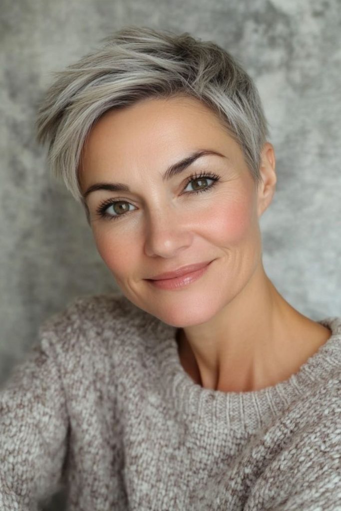 Short frosted pixie with edgy crown