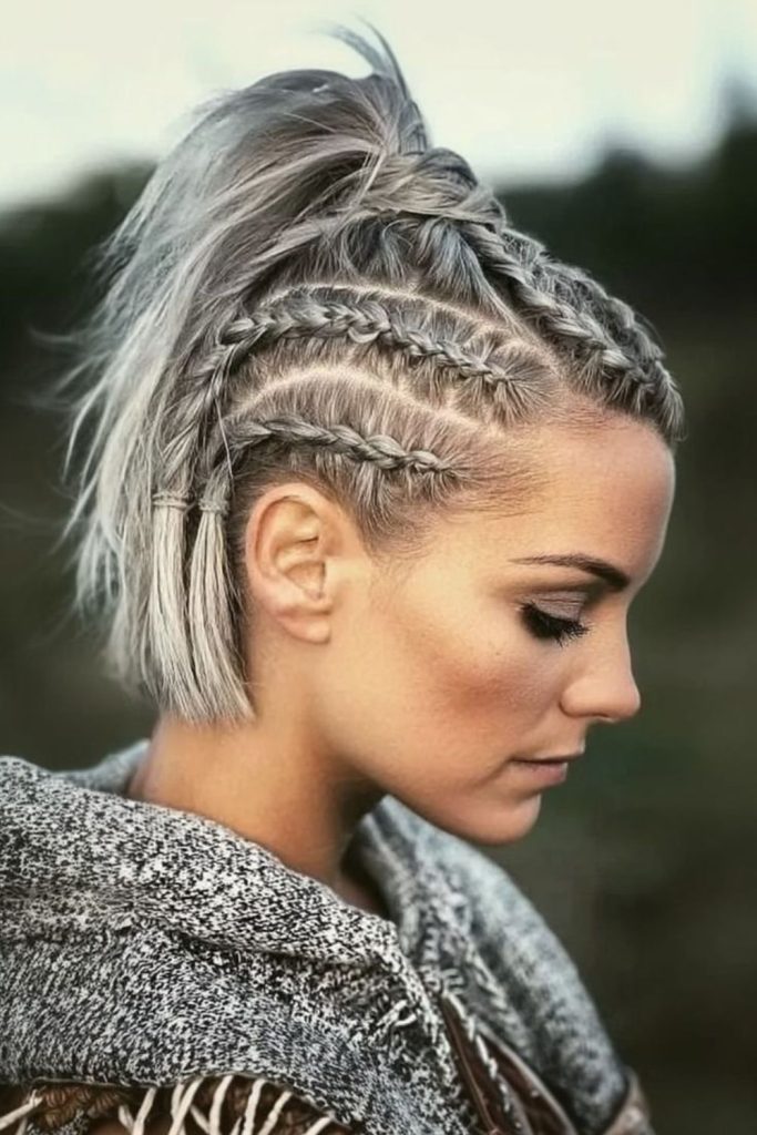 Lace braids on frosty short hair