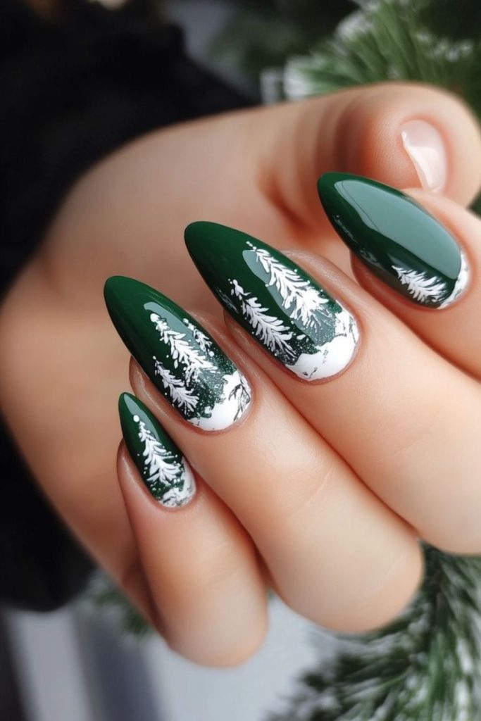 Forest green snow pine nails.