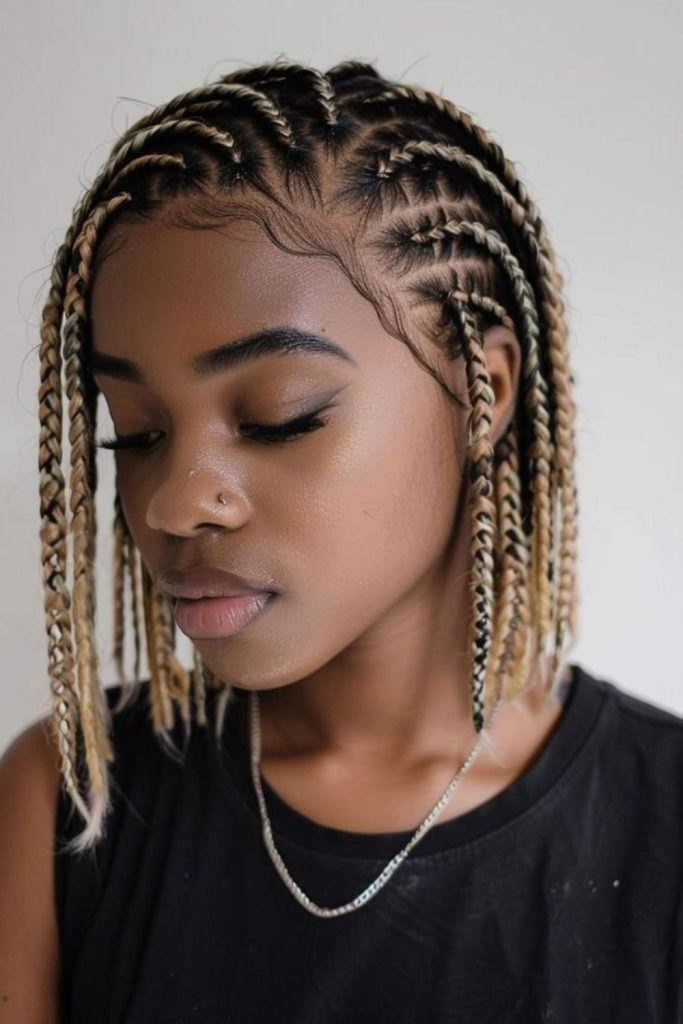 Knot rows braid with geometric frost
