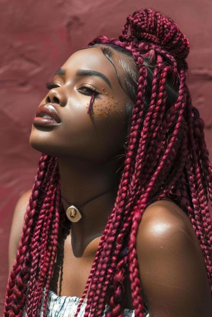 Red gradient melted root braids.