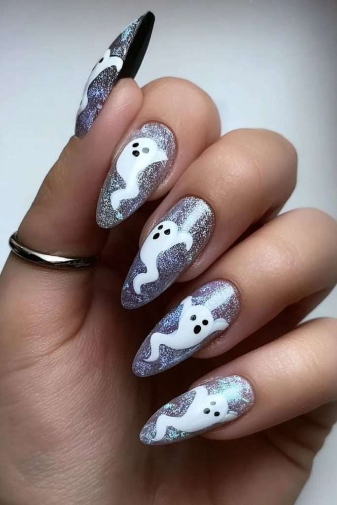Ghostly apparitions translucent haunted nail style.