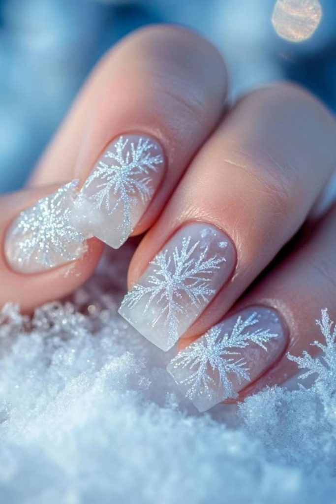 Glacial silver ribbon frost nails.