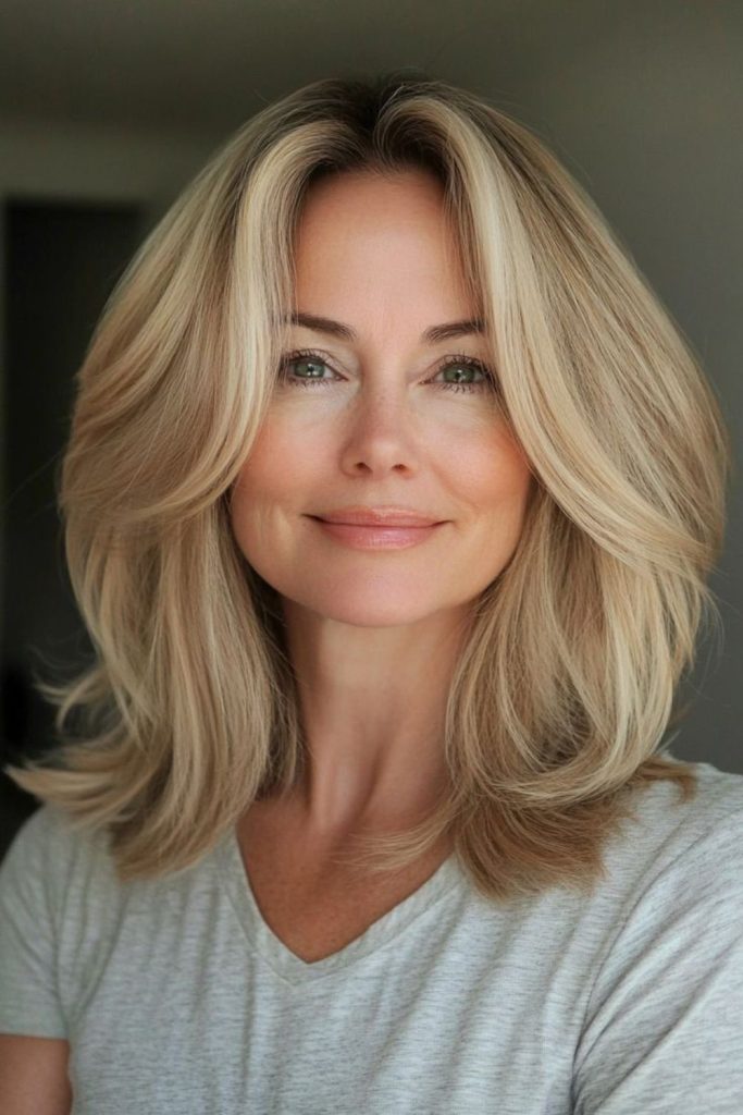 Long bob glowing with golden hues