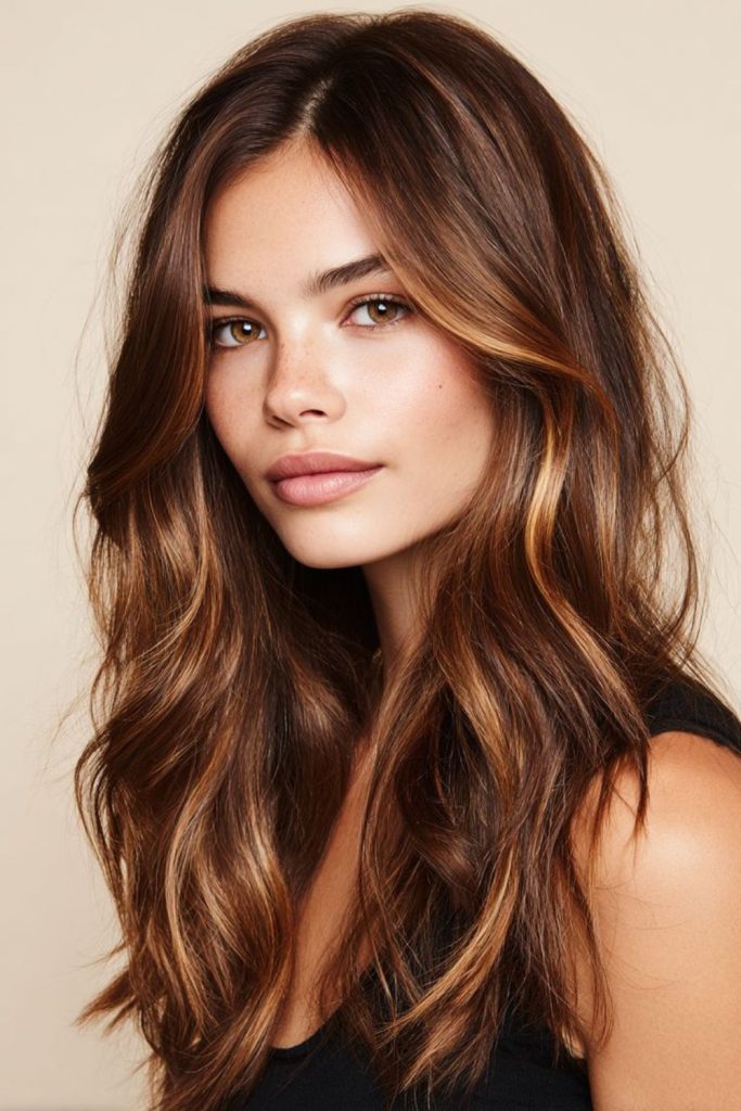 Golden mocha brunette with soft shimmer.