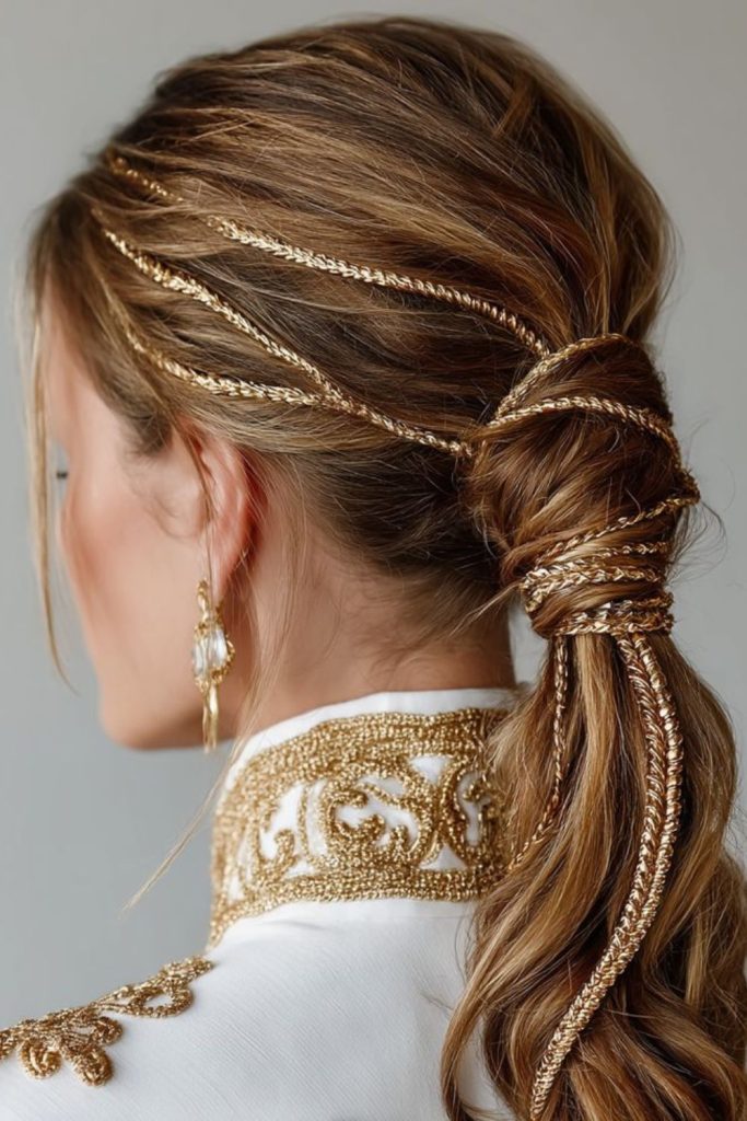 Rope twist ponytail with shine.