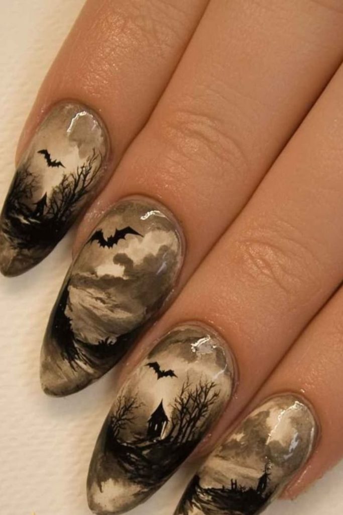 Grave soil textured creepy Halloween nails.