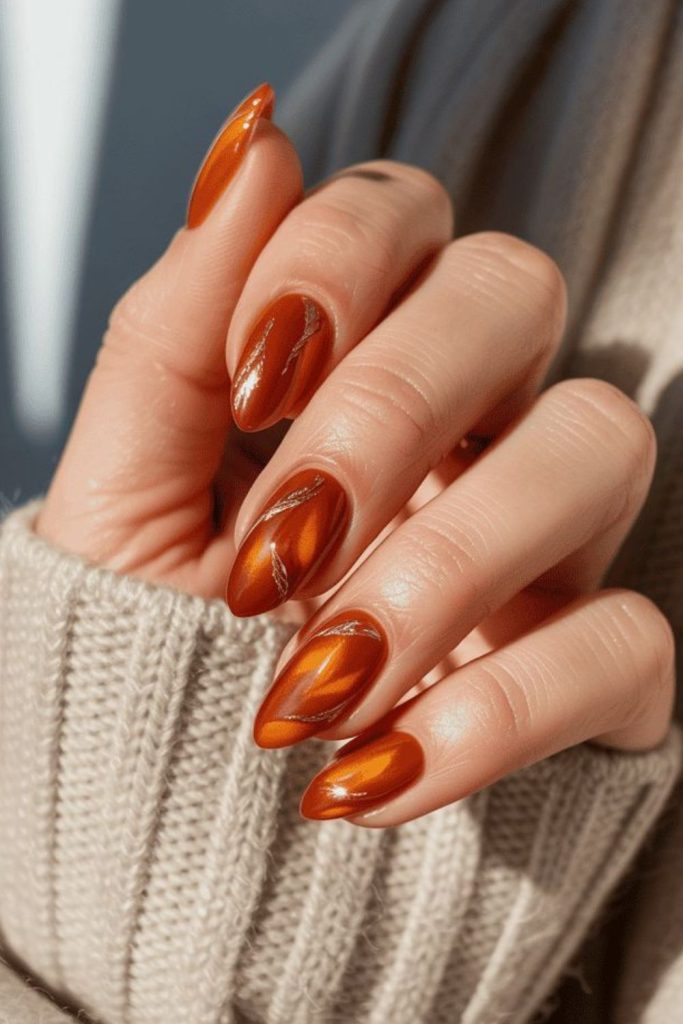 Honey amber glowing autumn nails