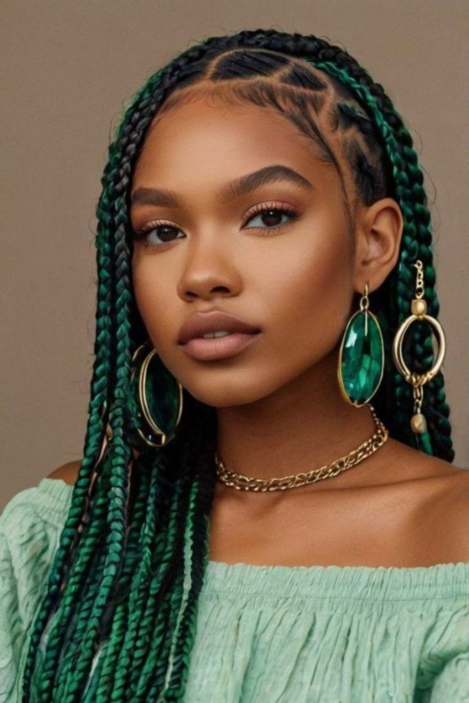 Pastel green gentle braiding style.