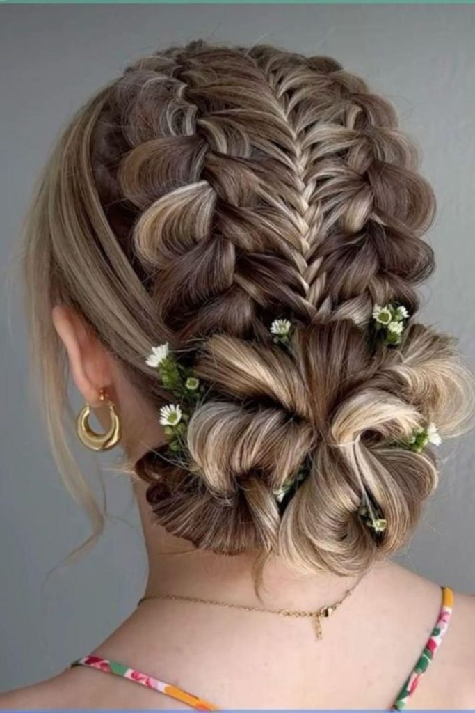 Puffy floral braid with icy glow.