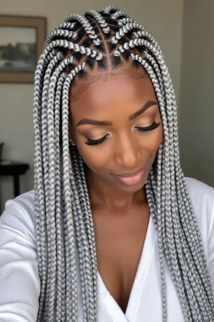 Silver accent box braid shimmer