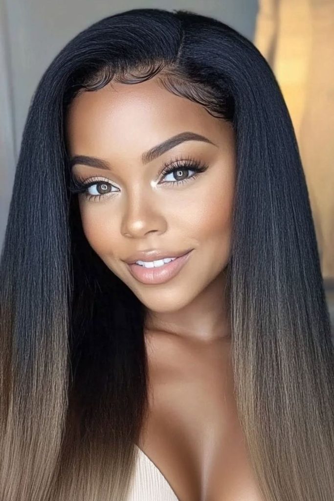 Infinite-length silky straight hair.