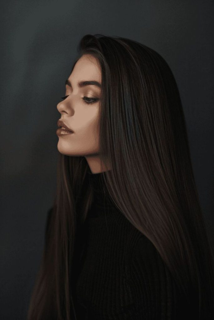 Jet ink smooth sleek hair.